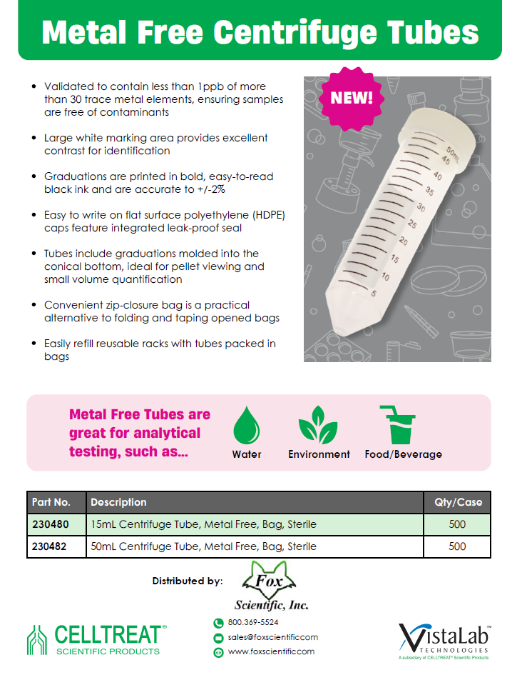 Celltreat Metal Free Centrifuge Tubes